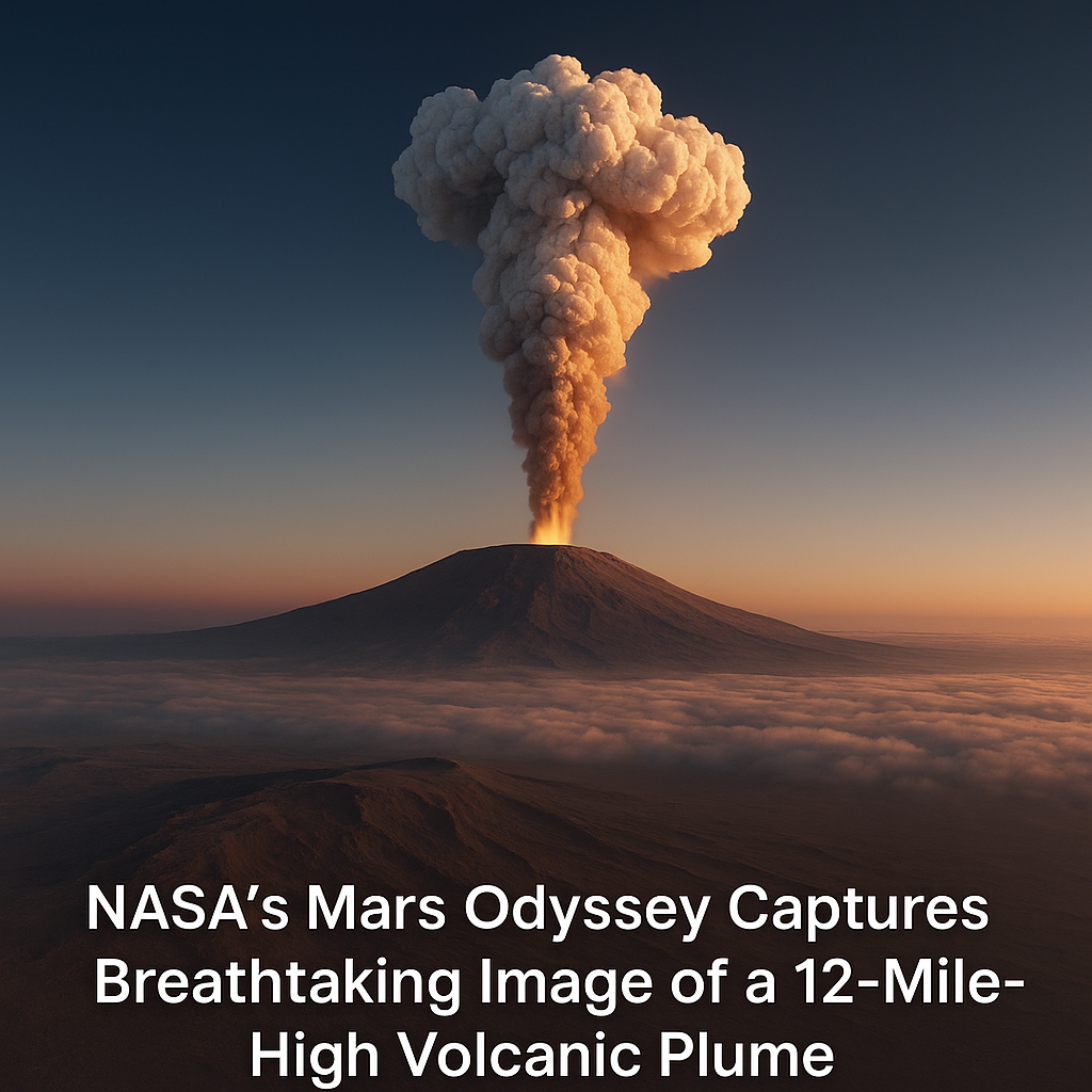 NASA’s Mars Odyssey Captures Breathtaking Image of a 12-Mile-High Volcanic Plume