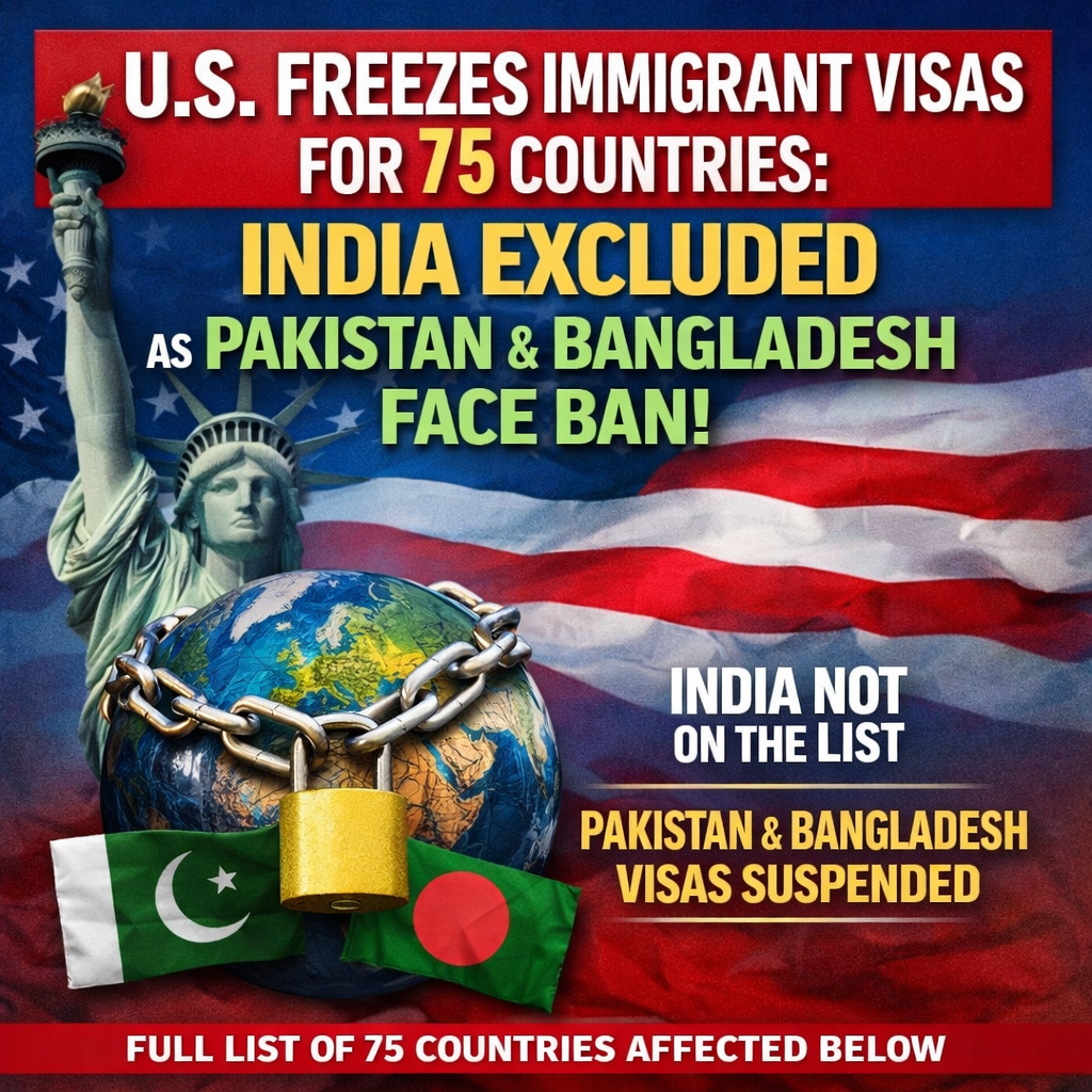 U.S. freezes immigrant visa processing for 75 countries. India stays off the list.