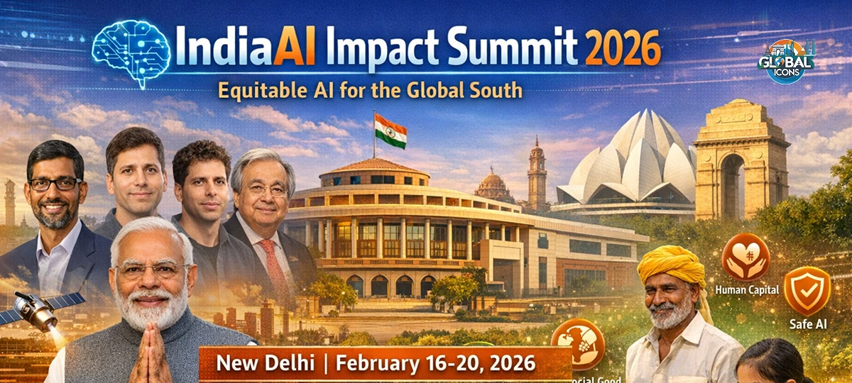 IndiaAI Impact Summit 2026 at Bharat Mandapam New Delhi with global AI leaders
